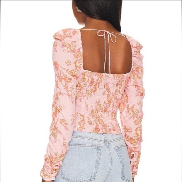 Free People Hilary Printed Top in pink combo size M - Picture 4 of 11